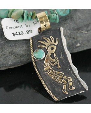 12kt Gold Filled and .925 Sterling Silver Handmade KOKOPELLI Certified Authentic Navajo Turquoise Native American Necklace 370919515815