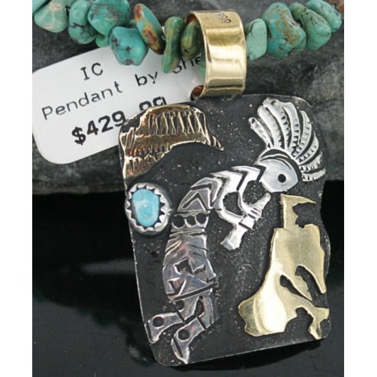 12kt Gold Filled and .925 Sterling Silver Handmade KOKOPELLI Certified Authentic Navajo Turquoise Native American Necklace 370922480908