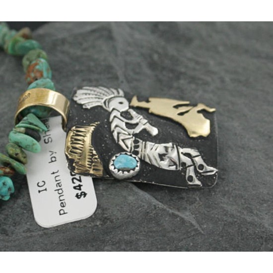 12kt Gold Filled and .925 Sterling Silver Handmade KOKOPELLI Certified Authentic Navajo Turquoise Native American Necklace 370922480908