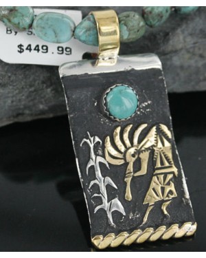 12kt Gold Filled and .925 Sterling Silver Handmade KOKOPELLI Certified Authentic Navajo Turquoise Native American Necklace 370924174567