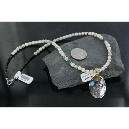 12kt Gold Filled and .925 Sterling Silver Handmade KOKOPELLI Certified Authentic Navajo Turquoise Native American Necklace 370924529073