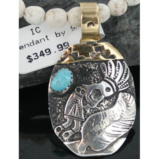 12kt Gold Filled and .925 Sterling Silver Handmade KOKOPELLI Certified Authentic Navajo Turquoise Native American Necklace 370924529073