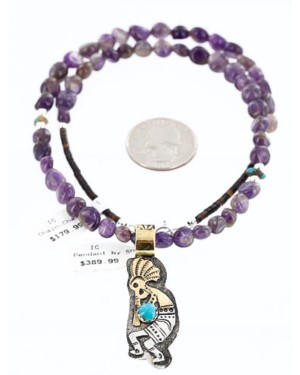 12kt Gold Filled and .925 Sterling Silver Handmade KOKOPELLI Certified Authentic Navajo Turquoise Native American Necklace 371009289434