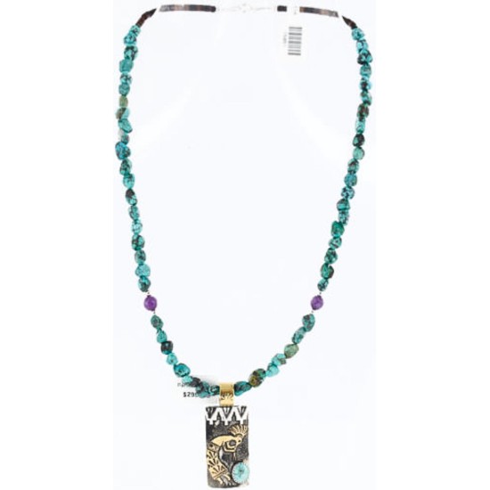 12kt Gold Filled and .925 Sterling Silver Handmade KOKOPELLI Certified Authentic Navajo Turquoise Native American Necklace 371009784944