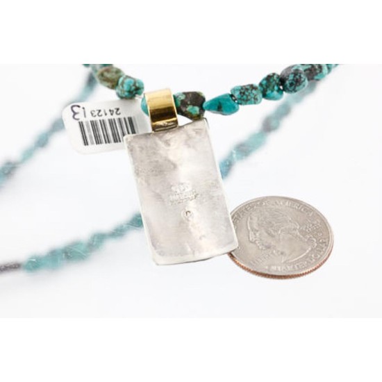 12kt Gold Filled and .925 Sterling Silver Handmade KOKOPELLI Certified Authentic Navajo Turquoise Native American Necklace 371009784944