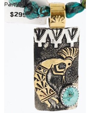 12kt Gold Filled and .925 Sterling Silver Handmade KOKOPELLI Certified Authentic Navajo Turquoise Native American Necklace 371009784944