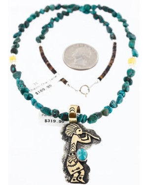 12kt Gold Filled and .925 Sterling Silver Handmade KOKOPELLI Certified Authentic Navajo Turquoise Native American Necklace 371011564672