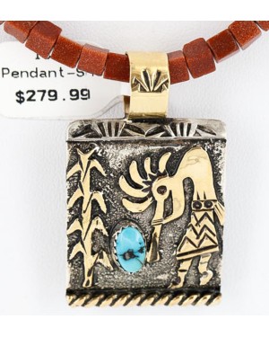 12kt Gold Filled and .925 Sterling Silver Handmade KOKOPELLI Certified Authentic Navajo Turquoise Native American Necklace 371017182396