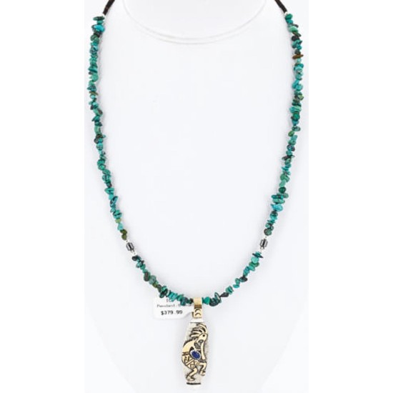 12kt Gold Filled and .925 Sterling Silver Handmade KOKOPELLI Certified Authentic Navajo Turquoise Native American Necklace 371037489523