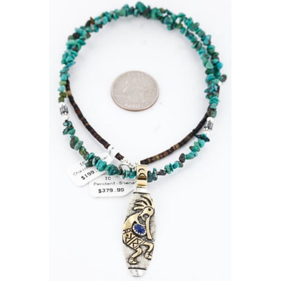 12kt Gold Filled and .925 Sterling Silver Handmade KOKOPELLI Certified Authentic Navajo Turquoise Native American Necklace 371037489523
