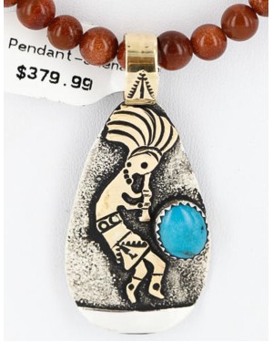 12kt Gold Filled and .925 Sterling Silver Handmade KOKOPELLI Certified Authentic Navajo Turquoise Native American Necklace 371045661855