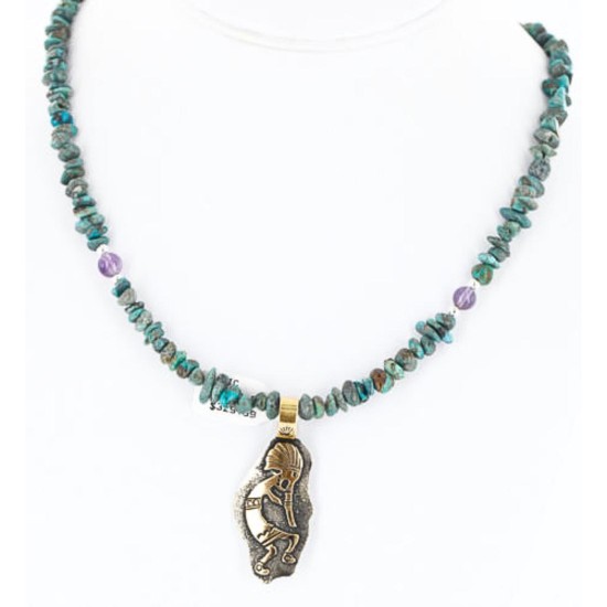 12kt Gold Filled and .925 Sterling Silver Handmade KOKOPELLI Certified Authentic Navajo Turquoise Native American Necklace 371051550927