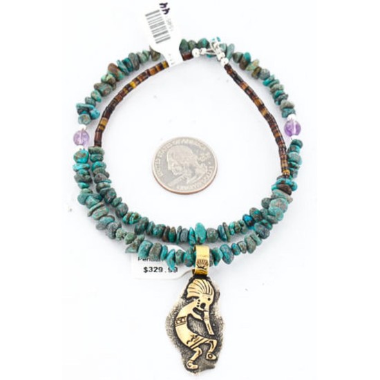 12kt Gold Filled and .925 Sterling Silver Handmade KOKOPELLI Certified Authentic Navajo Turquoise Native American Necklace 371051550927