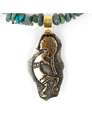 12kt Gold Filled and .925 Sterling Silver Handmade KOKOPELLI Certified Authentic Navajo Turquoise Native American Necklace 371051550927