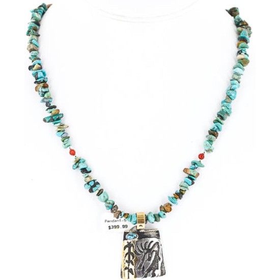 12kt Gold Filled and .925 Sterling Silver Handmade KOKOPELLI Certified Authentic Navajo Turquoise Native American Necklace 371060647110