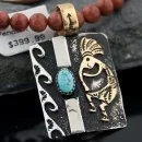 12kt Gold Filled and .925 Sterling Silver Handmade KOKOPELLI Navajo Turquoise Native American Necklace 390643117492