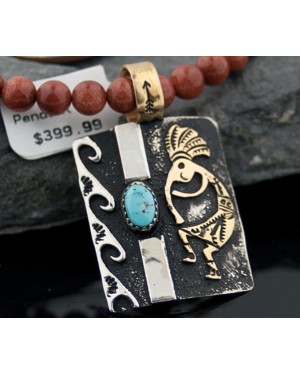 12kt Gold Filled and .925 Sterling Silver Handmade KOKOPELLI Certified Authentic Navajo Turquoise Native American Necklace 390643117492