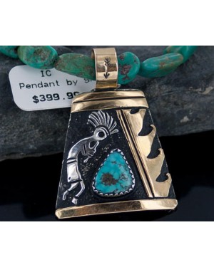 12kt Gold Filled and .925 Sterling Silver Handmade KOKOPELLI Certified Authentic Navajo Turquoise Native American Necklace 390650216576