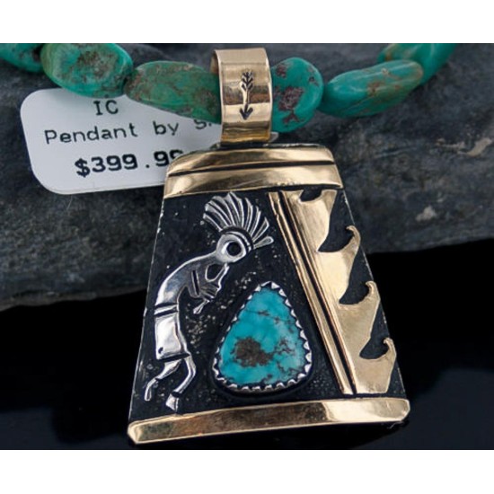 12kt Gold Filled and .925 Sterling Silver Handmade KOKOPELLI Certified Authentic Navajo Turquoise Native American Necklace 390650216576 12kt Gold Filled and .925 Sterling Silver Handmade KOKOPELLI Certified Authentic Navajo Turquoise Native American Necklace 390650216576