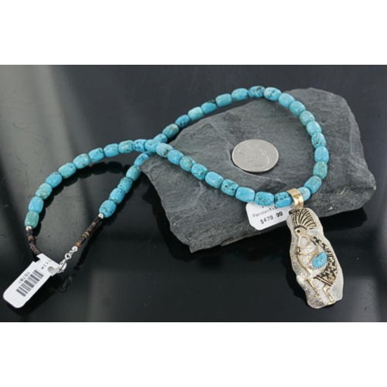 12kt Gold Filled and .925 Sterling Silver Handmade KOKOPELLI Certified Authentic Navajo Turquoise Native American Necklace 390668153622