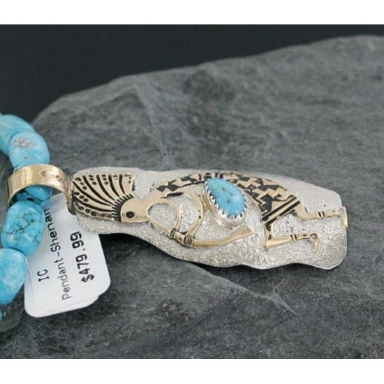 12kt Gold Filled and .925 Sterling Silver Handmade KOKOPELLI Certified Authentic Navajo Turquoise Native American Necklace 390668153622