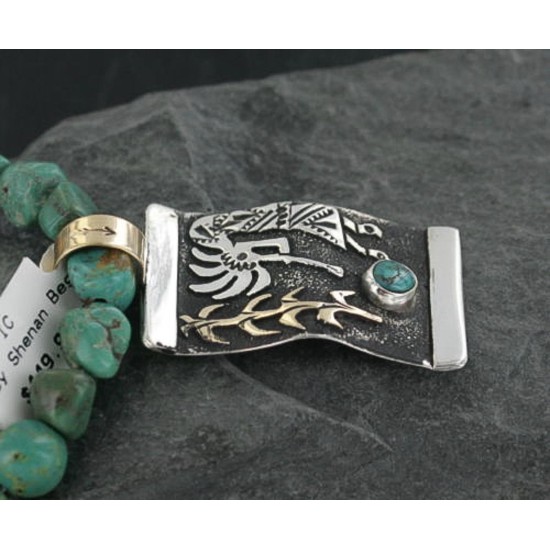 12kt Gold Filled and .925 Sterling Silver Handmade KOKOPELLI Certified Authentic Navajo Turquoise Native American Necklace 390673065306