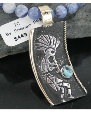 12kt Gold Filled and .925 Sterling Silver Handmade KOKOPELLI Certified Authentic Navajo Turquoise Native American Necklace 390675049058