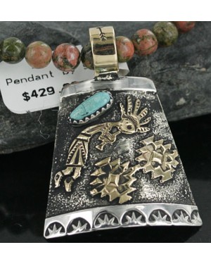 12kt Gold Filled and .925 Sterling Silver Handmade KOKOPELLI Certified Authentic Navajo Turquoise Native American Necklace 390676589671