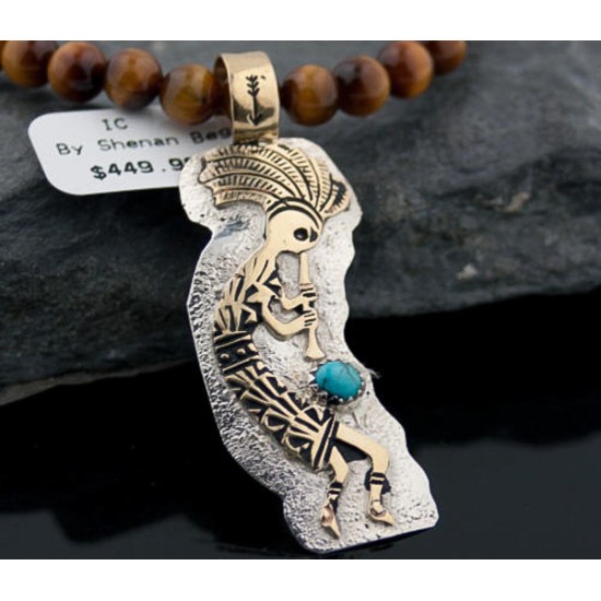12kt Gold Filled and .925 Sterling Silver Handmade KOKOPELLI Certified Authentic Navajo Turquoise Native American Necklace 390677597746