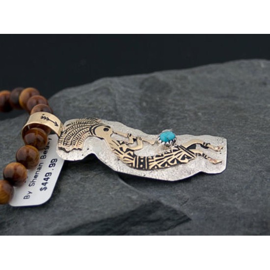 12kt Gold Filled and .925 Sterling Silver Handmade KOKOPELLI Certified Authentic Navajo Turquoise Native American Necklace 390677597746
