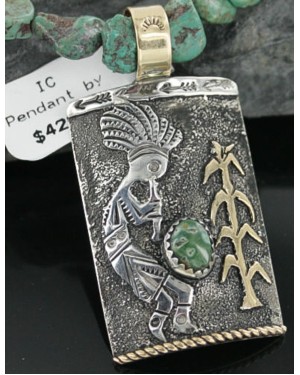 12kt Gold Filled and .925 Sterling Silver Handmade KOKOPELLI Certified Authentic Navajo Turquoise Native American Necklace 390677969975