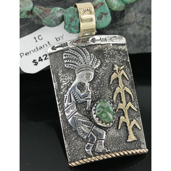 12kt Gold Filled and .925 Sterling Silver Handmade KOKOPELLI Certified Authentic Navajo Turquoise Native American Necklace 390677969975