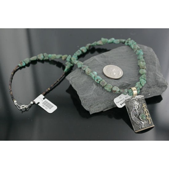 12kt Gold Filled and .925 Sterling Silver Handmade KOKOPELLI Certified Authentic Navajo Turquoise Native American Necklace 390677969975