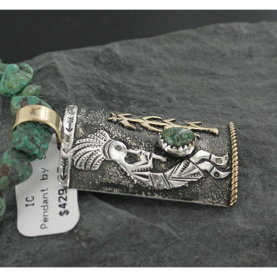 12kt Gold Filled and .925 Sterling Silver Handmade KOKOPELLI Certified Authentic Navajo Turquoise Native American Necklace 390677969975