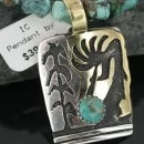 12kt Gold Filled and .925 Sterling Silver Handmade KOKOPELLI Navajo Turquoise Native American Necklace 390678222684
