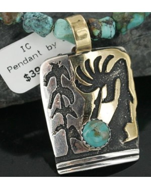 12kt Gold Filled and .925 Sterling Silver Handmade KOKOPELLI Certified Authentic Navajo Turquoise Native American Necklace 390678222684