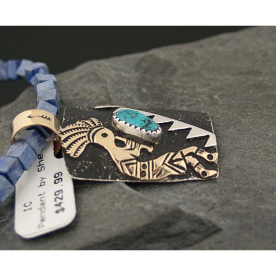 12kt Gold Filled and .925 Sterling Silver Handmade KOKOPELLI Certified Authentic Navajo Turquoise Native American Necklace 390784009992