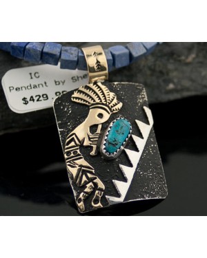 12kt Gold Filled and .925 Sterling Silver Handmade KOKOPELLI Certified Authentic Navajo Turquoise Native American Necklace 390784009992