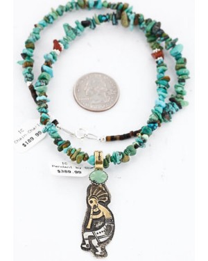 12kt Gold Filled and .925 Sterling Silver Handmade KOKOPELLI Certified Authentic Navajo Turquoise Native American Necklace 390789343208
