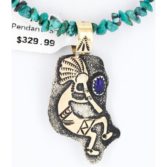 12kt Gold Filled and .925 Sterling Silver Handmade KOKOPELLI Certified Authentic Navajo Turquoise Native American Necklace 390823392178