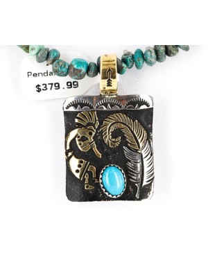 12kt Gold Filled and .925 Sterling Silver Handmade KOKOPELLI Certified Authentic Navajo Turquoise Native American Necklace 390842147001