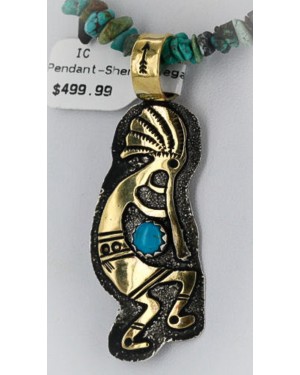 12kt Gold Filled and .925 Sterling Silver Handmade KOKOPELLI Certified Authentic Navajo Turquoise Native American Necklace 390858540457
