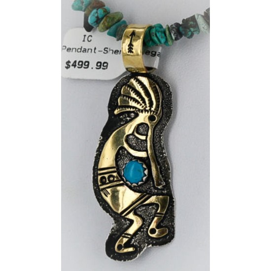 12kt Gold Filled and .925 Sterling Silver Handmade KOKOPELLI Certified Authentic Navajo Turquoise Native American Necklace 390858540457