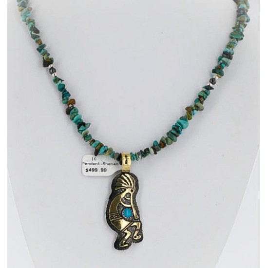 12kt Gold Filled and .925 Sterling Silver Handmade KOKOPELLI Certified Authentic Navajo Turquoise Native American Necklace 390858540457