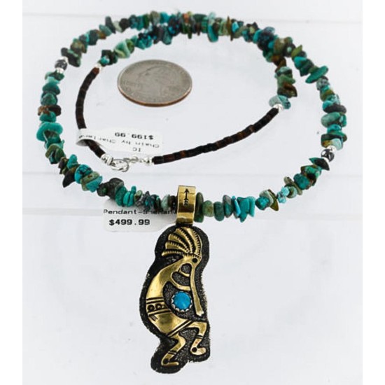 12kt Gold Filled and .925 Sterling Silver Handmade KOKOPELLI Certified Authentic Navajo Turquoise Native American Necklace 390858540457