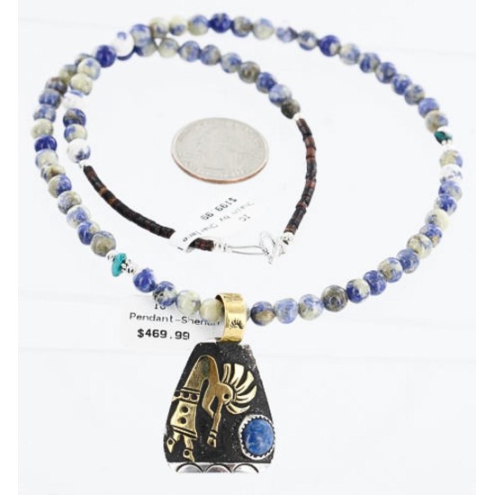 12kt Gold Filled and .925 Sterling Silver HANDMADE KOKOPELLI Certified Authentic Navajo Turquoise Native American Necklace 390890134413
