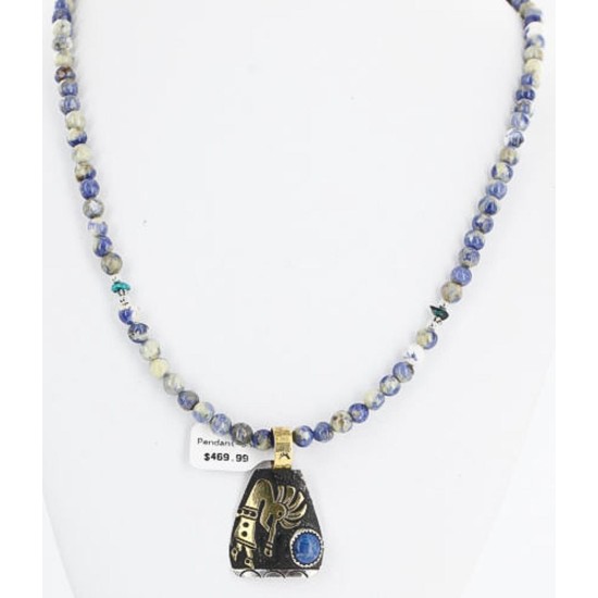 12kt Gold Filled and .925 Sterling Silver HANDMADE KOKOPELLI Certified Authentic Navajo Turquoise Native American Necklace 390890134413