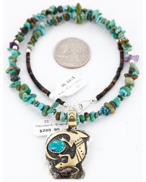 12kt Gold Filled and .925 Sterling Silver Handmade LIZARD Certified Authentic Navajo Turquoise Native American Necklace 371016951279