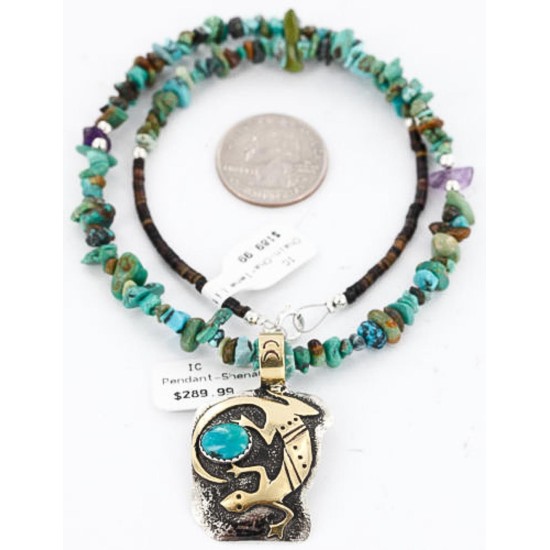 12kt Gold Filled and .925 Sterling Silver Handmade LIZARD Certified Authentic Navajo Turquoise Native American Necklace 371016951279