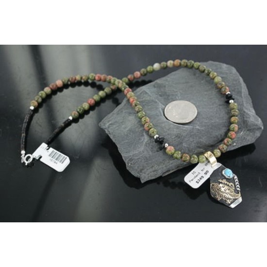 12kt Gold Filled and .925 Sterling Silver Handmade Lizard Certified Authentic Navajo Turquoise Native American Necklace 390671871410